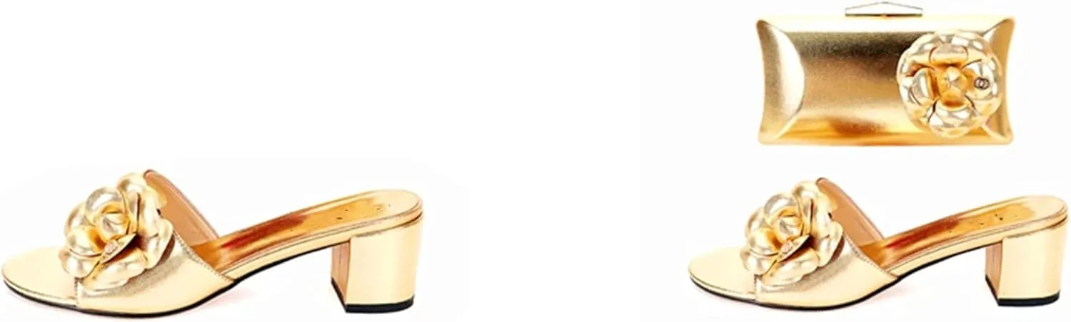 Womens 2025 Luxury Elegant Flower Clutch Shoes Handbag Wedding Party Shoe Bag Set High Heels African Large Size Slippers