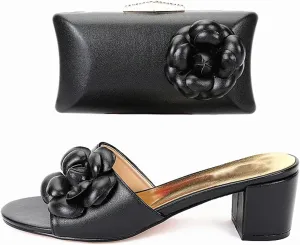 Womens 2025 Luxury Elegant Flower Clutch Shoes Handbag Wedding Party Shoe Bag Set High Heels African Large Size Slippers
