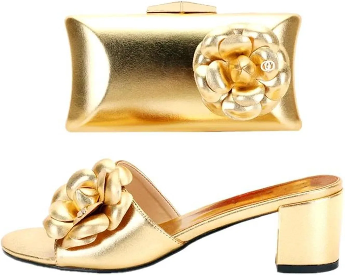 Womens 2025 Luxury Elegant Flower Clutch Shoes Handbag Wedding Party Shoe Bag Set High Heels African Large Size Slippers