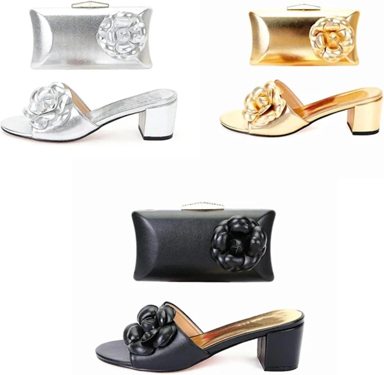 Womens 2025 Luxury Elegant Flower Clutch Shoes Handbag Wedding Party Shoe Bag Set High Heels African Large Size Slippers
