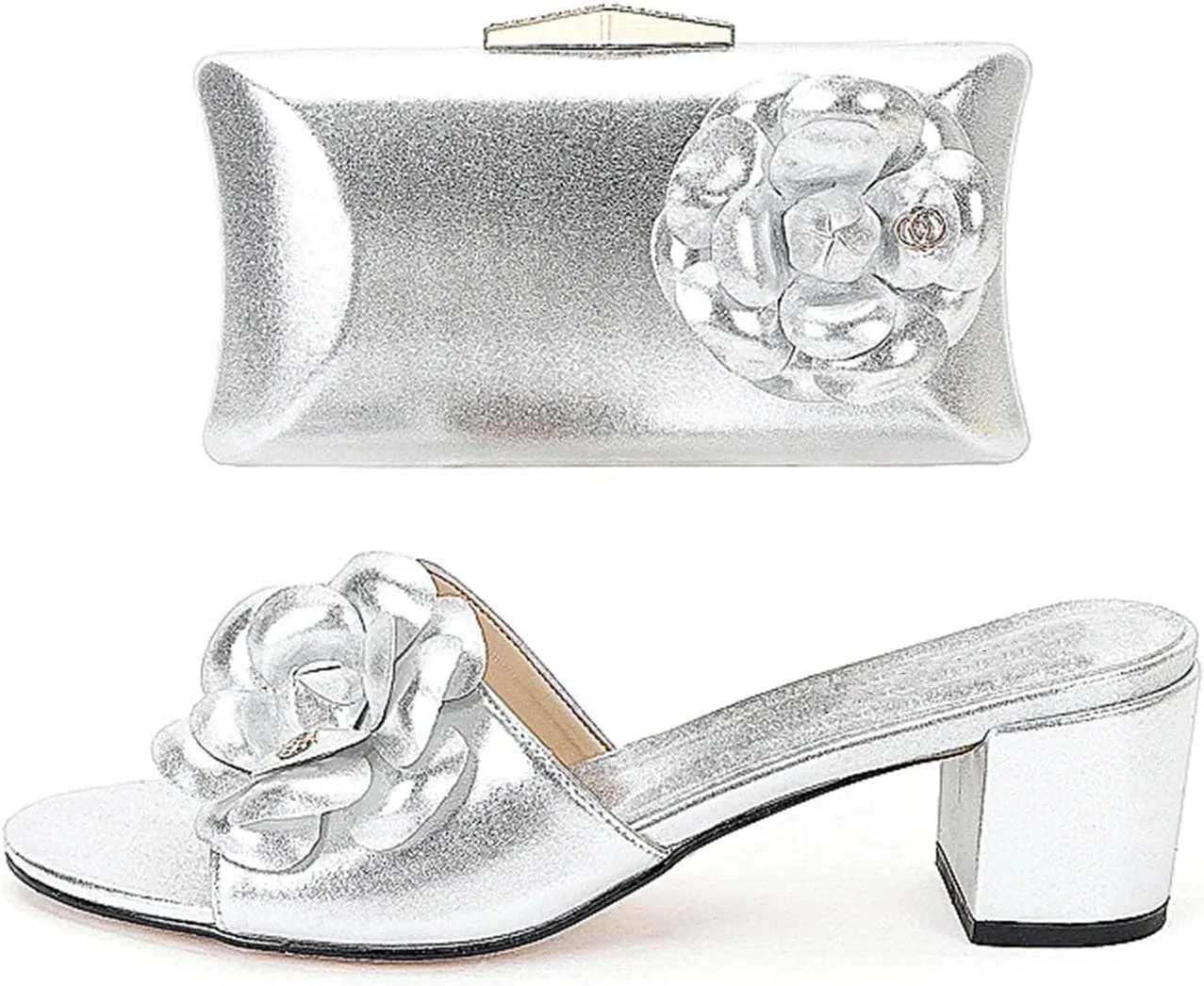 Womens 2025 Luxury Elegant Flower Clutch Shoes Handbag Wedding Party Shoe Bag Set High Heels African Large Size Slippers
