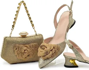 Womens 2025 Satin Clutch Purse Bag Italian Wedding Shoes Set Rhinestone Luxury Party Pumps and Matching Evening Bag