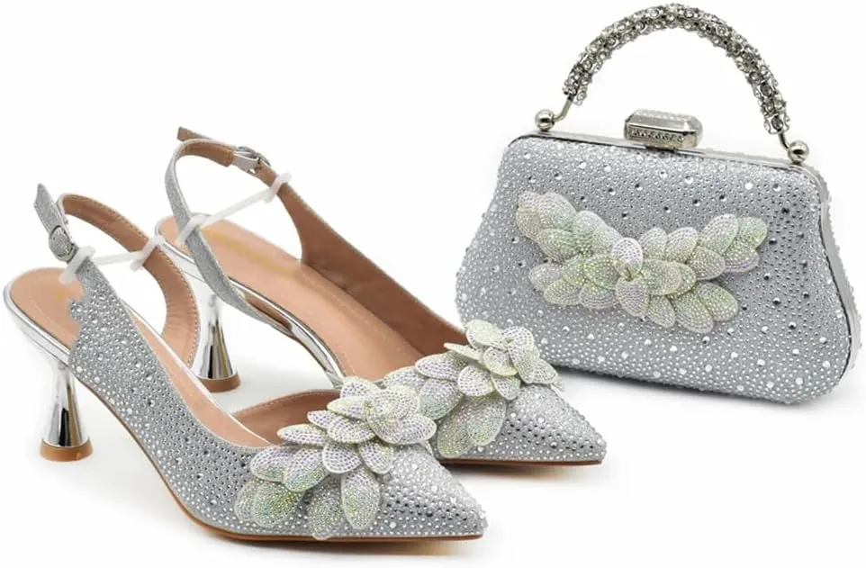 Women’S African Inspired High Heels and Clutch Set with Spike Heels and Rhinestone Decorations