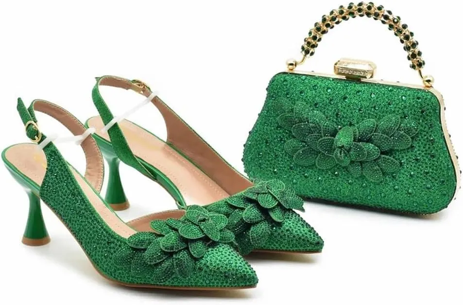 Women’S African Inspired High Heels and Clutch Set with Spike Heels and Rhinestone Decorations