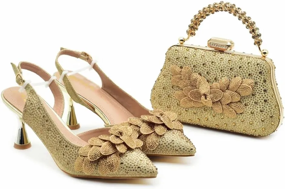 Women’S African Inspired High Heels and Clutch Set with Spike Heels and Rhinestone Decorations