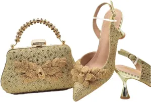 Women’S African Inspired High Heels and Clutch Set with Spike Heels and Rhinestone Decorations