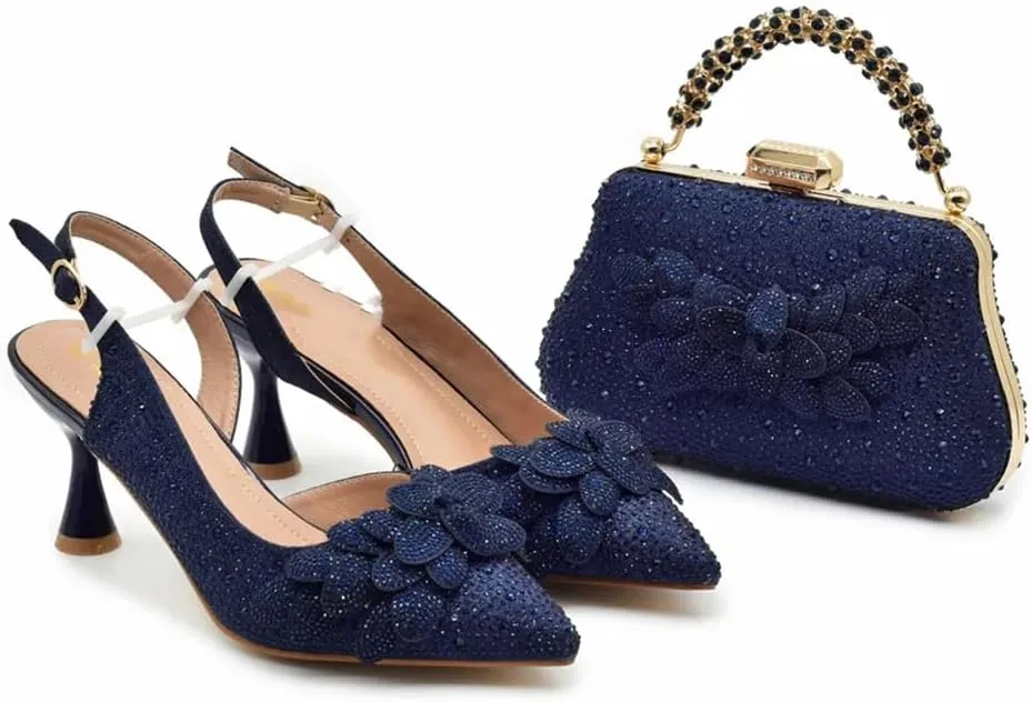 Women’S African Inspired High Heels and Clutch Set with Spike Heels and Rhinestone Decorations