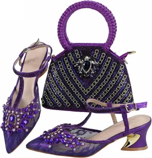 Womens African Themed Sparkly Evening Shoes and Clutch Set Crystal Accented High Heels for Special Occasions
