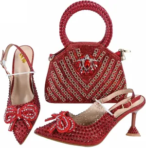 Womens African Themed Sparkly Evening Shoes and Clutch Set Crystal Accented High Heels for Special Occasions