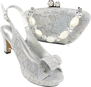 Women’s African Themed Sparkly Evening Shoes and Shoulder Bag Combo Crystal Decorated High Heels for Special