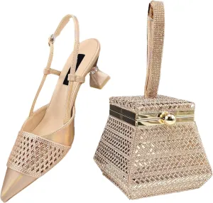 Womens African Themed Sparkly Evening Shoes and Shoulder Bag Set Crystal Decorated High Heels for