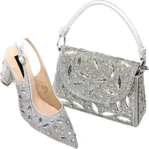 Women’s African Themed Sparkly Wedding Shoes and Purse Combo Crystal Embellished Heels for Formal