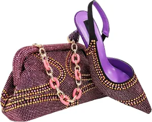 Womens African Themed Wedding Shoes and Matching Clutch Set Pointed Toe Comfortable Heels for Bride and Receptions