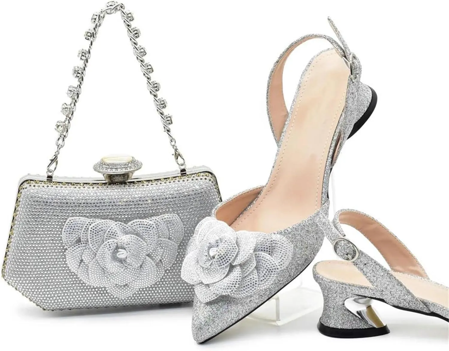 Women’s African Themed Wedding Shoes and Matching Purse Set with Crystal Embellishments Comfortable Heels for Bride