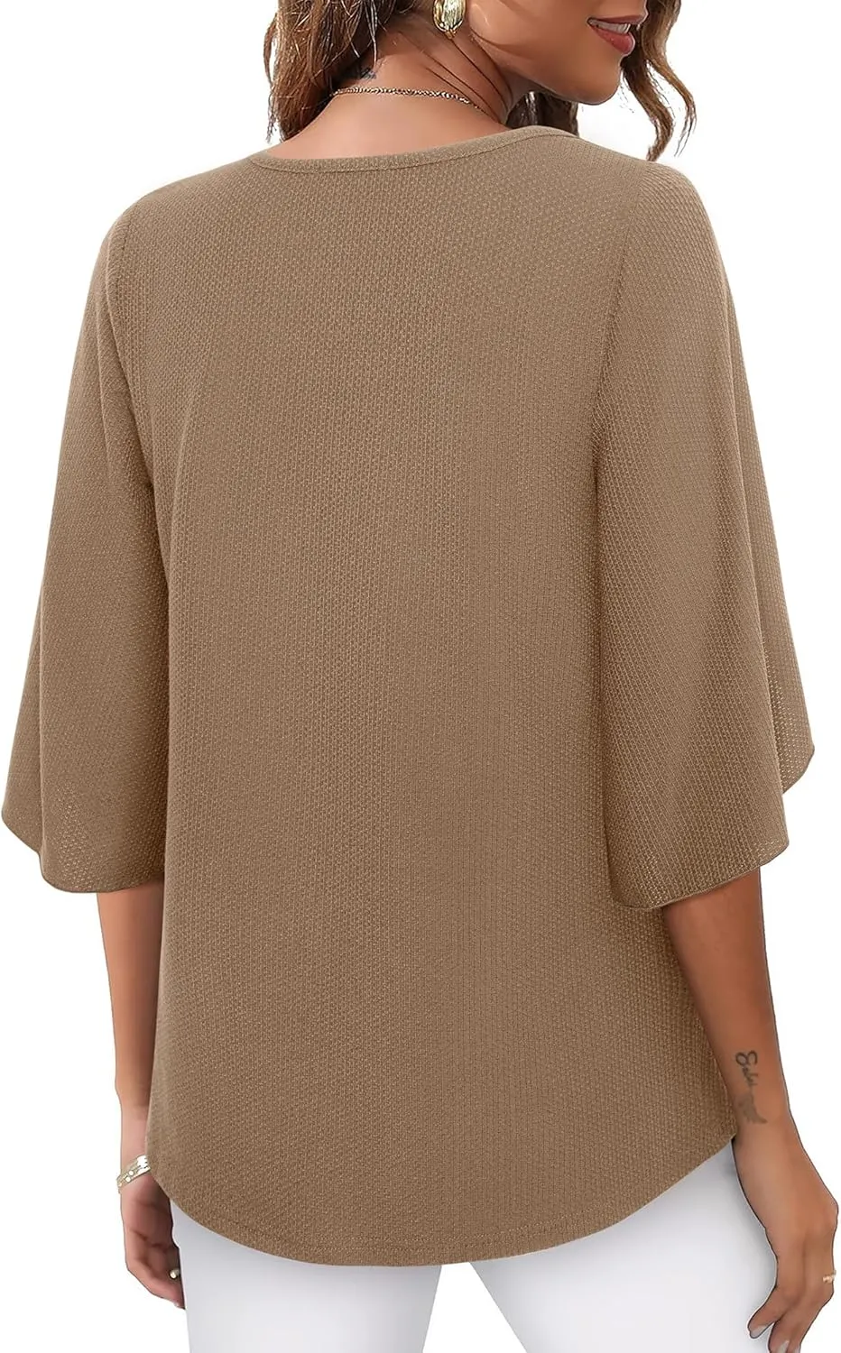 Womens Blouses Dressy Casual 3/4 Length Sleeve Square Neck Tops Sweetheart Neckline Shirts Tunic Tops Loose Fit