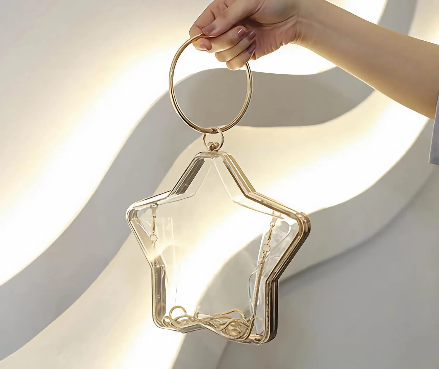 Women's Conch Clutch Purse Elegant Acrylic Evening Bag with Chain Strap for Crossbody Shoulder for Wedding Party Proms