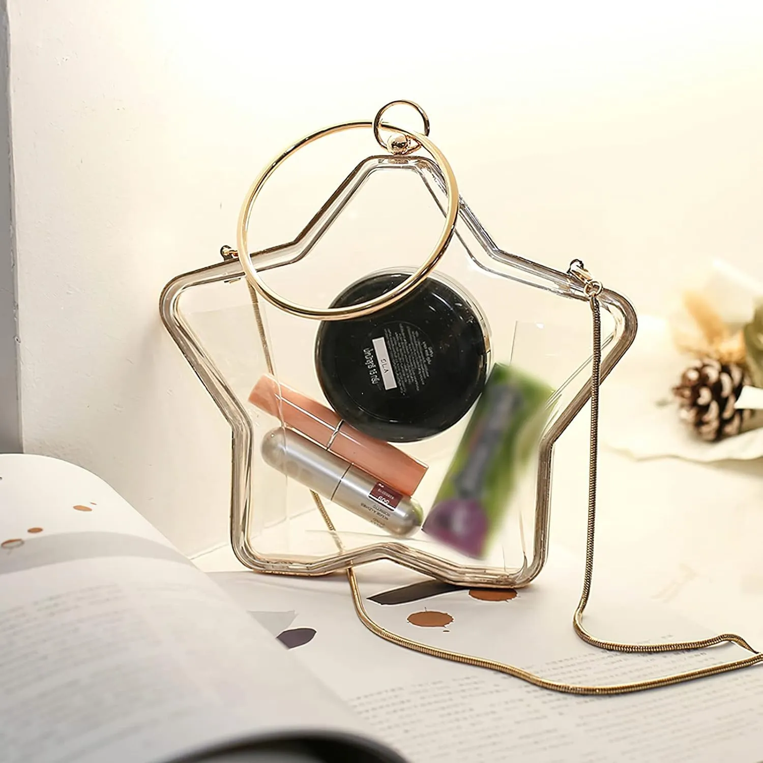 Women's Conch Clutch Purse Elegant Acrylic Evening Bag with Chain Strap for Crossbody Shoulder for Wedding Party Proms