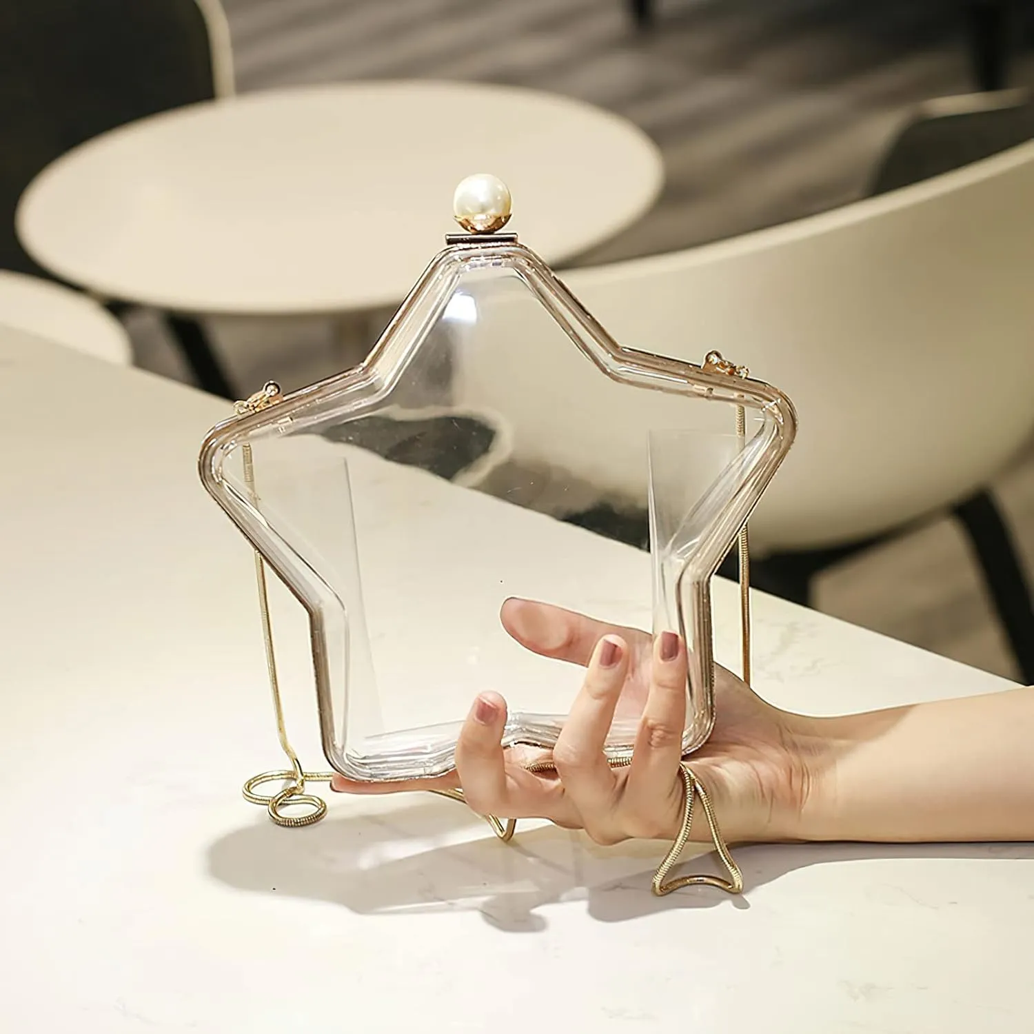 Women's Conch Clutch Purse Elegant Acrylic Evening Bag with Chain Strap for Crossbody Shoulder for Wedding Party Proms