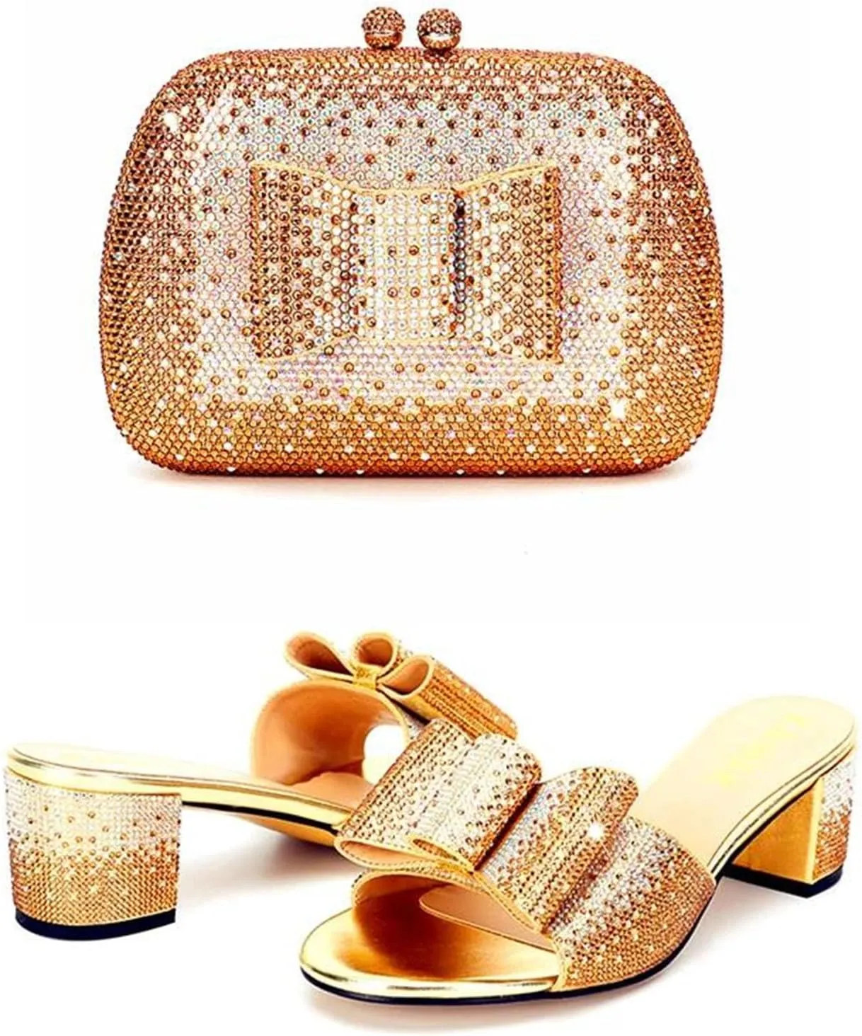 Women's Crystal Slippers Bag Suit Wedding Party Luxury Clutch Birthday Dinner Shiny Rhinestone Plus Size Wedge Heels
