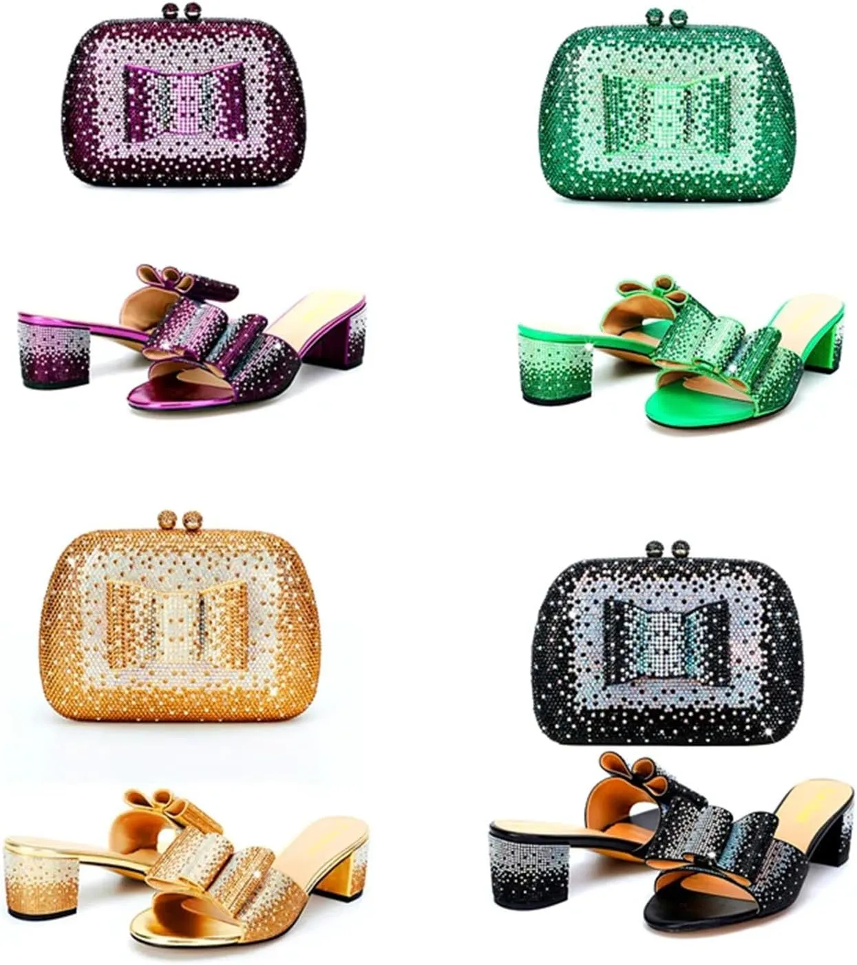 Women's Crystal Slippers Bag Suit Wedding Party Luxury Clutch Birthday Dinner Shiny Rhinestone Plus Size Wedge Heels
