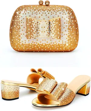 Women's Crystal Slippers Bag Suit Wedding Party Luxury Clutch Birthday Dinner Shiny Rhinestone Plus Size Wedge Heels