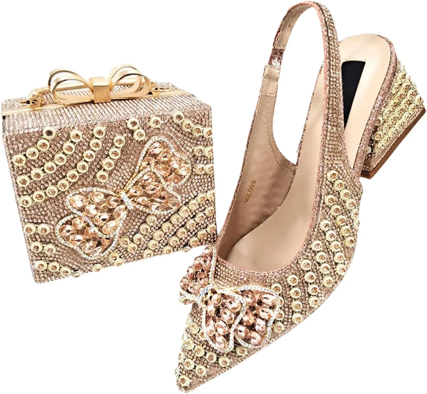 Womens Elegant Crystal Accented Wedding Shoes and Shoulder Bag Set Luxury Heels for Formal Dinners and Occasions
