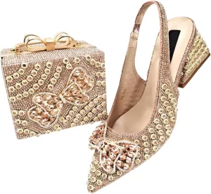 Womens Elegant Crystal Accented Wedding Shoes and Shoulder Bag Set Luxury Heels for Formal Dinners and Occasions