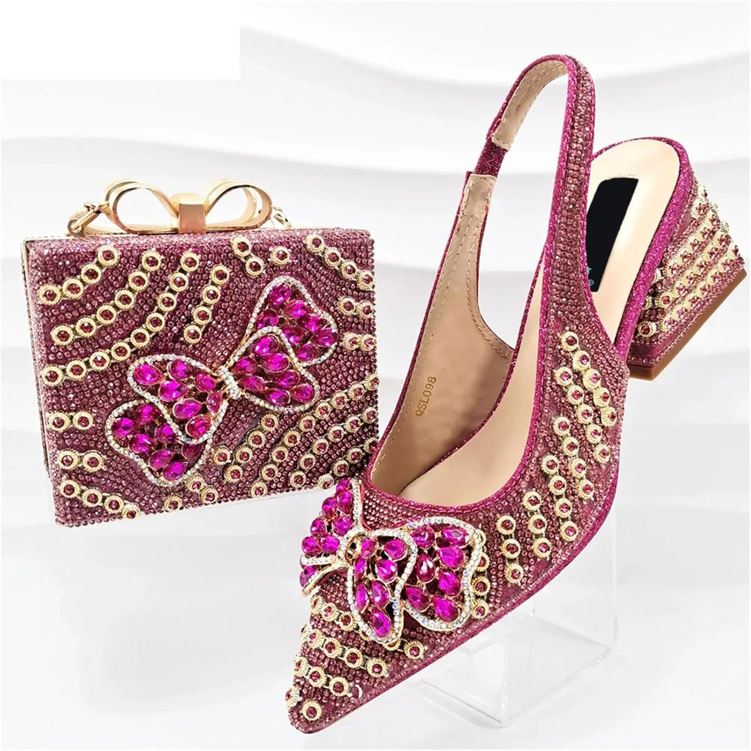Womens Elegant Crystal Accented Wedding Shoes and Shoulder Bag Set Luxury Heels for Formal Dinners and Occasions