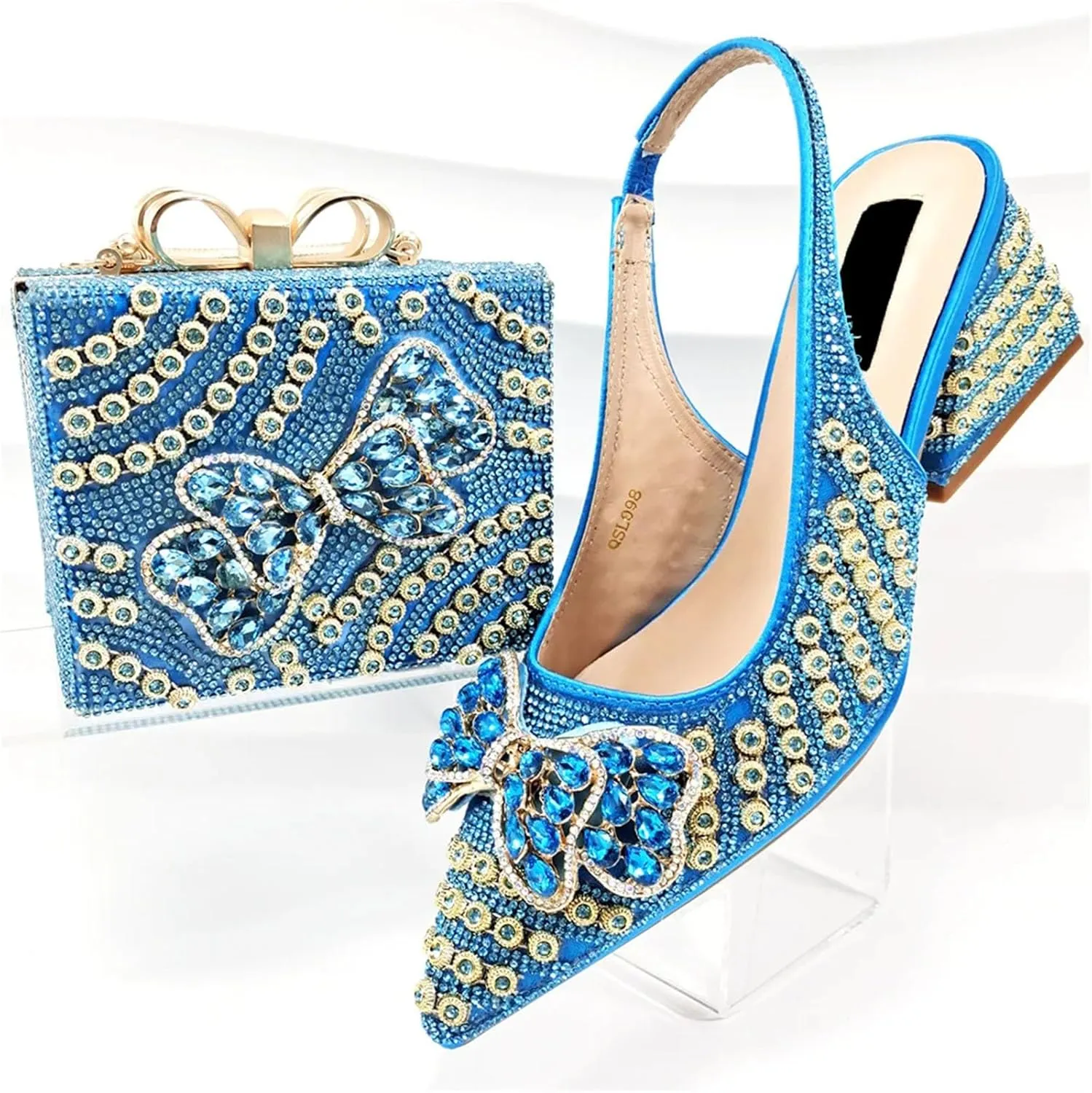 Womens Elegant Crystal Accented Wedding Shoes and Shoulder Bag Set Luxury Heels for Formal Dinners and Occasions