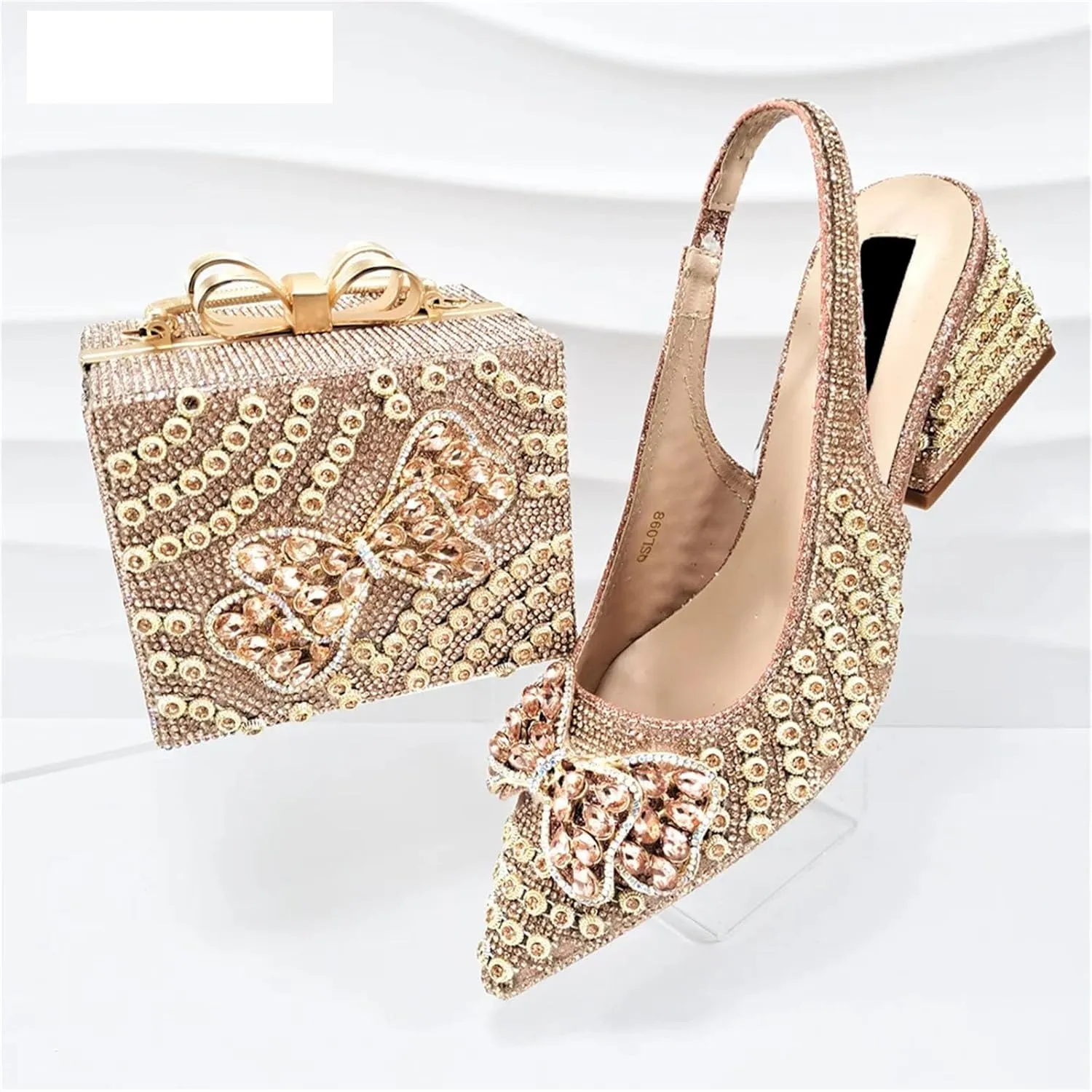 Womens Elegant Crystal Accented Wedding Shoes and Shoulder Bag Set Luxury Heels for Formal Dinners and Occasions