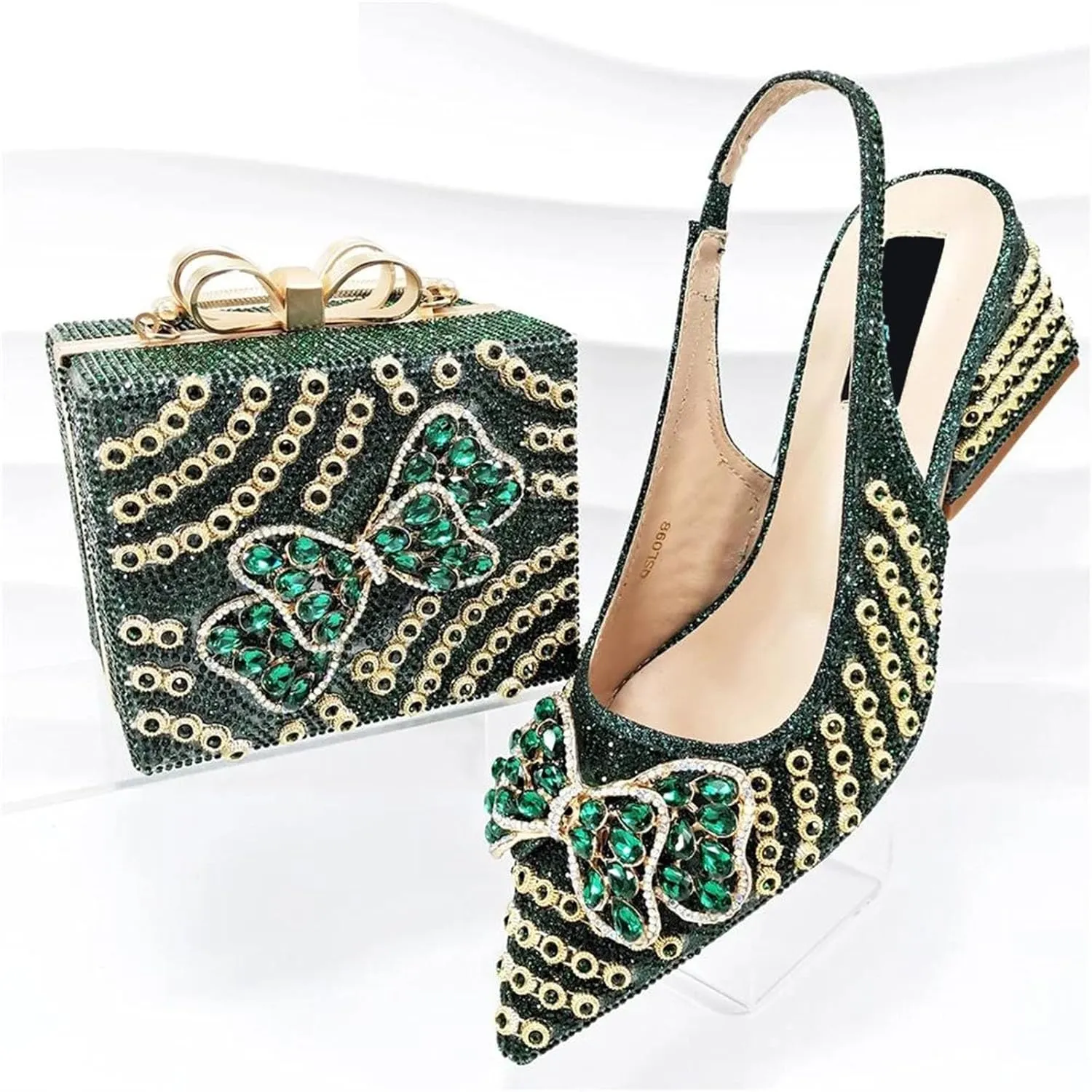 Womens Elegant Crystal Accented Wedding Shoes and Shoulder Bag Set Luxury Heels for Formal Dinners and Occasions