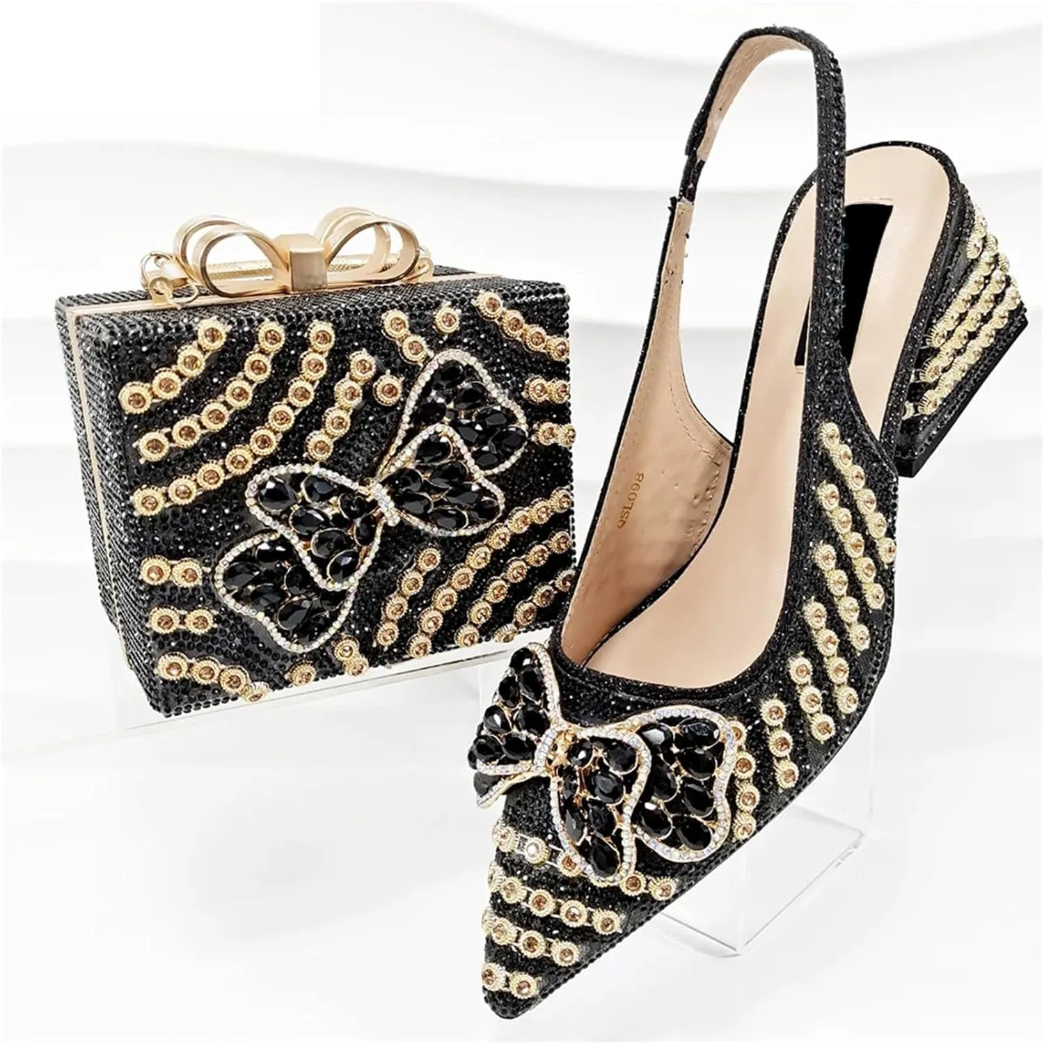 Womens Elegant Crystal Accented Wedding Shoes and Shoulder Bag Set Luxury Heels for Formal Dinners and Occasions