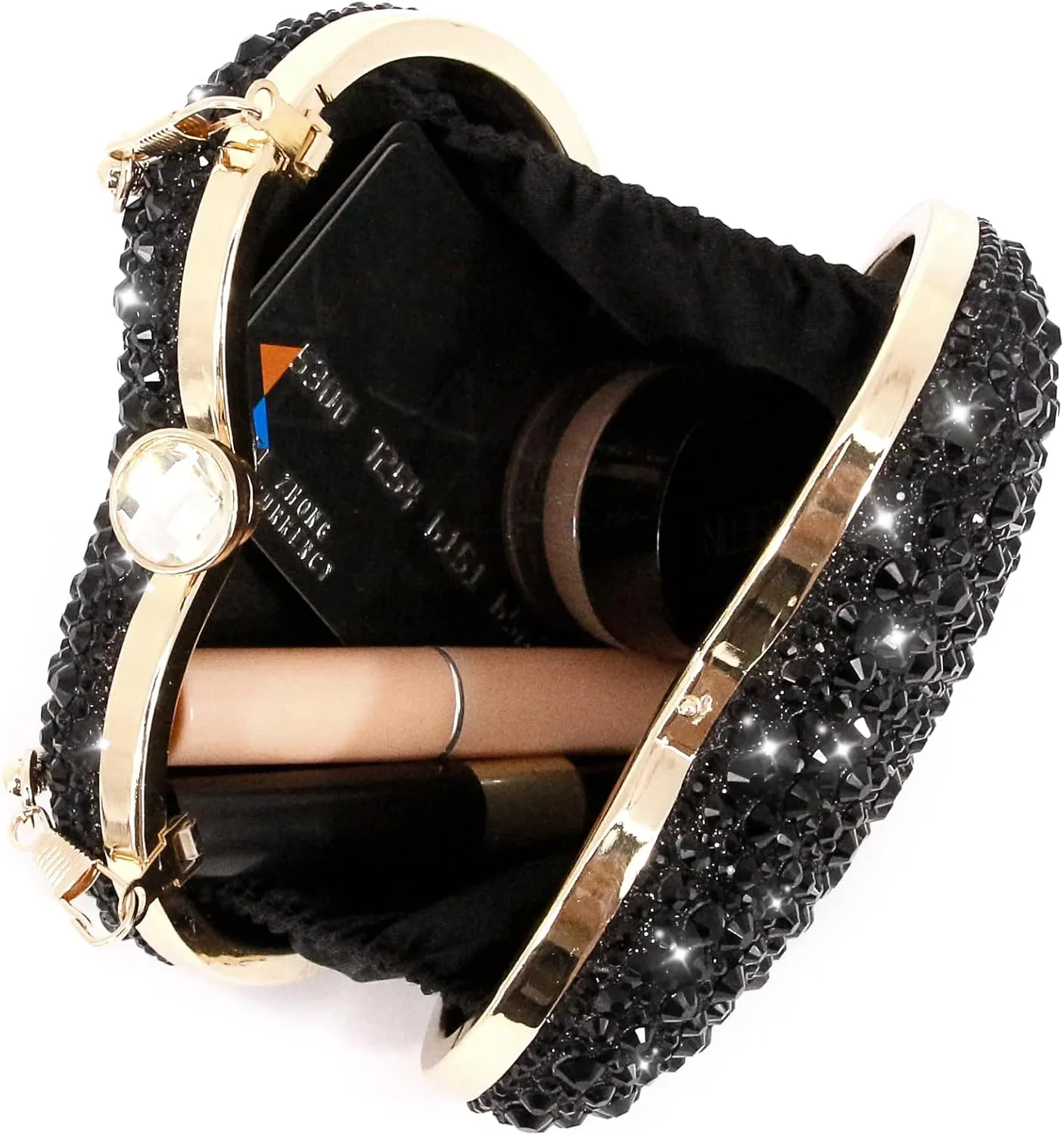 Womens Elegant Heart Type Evening Bag Shiny Rhinestone Clutch Purse Party Wedding Prom Handbag Chain Shoulder Bag
