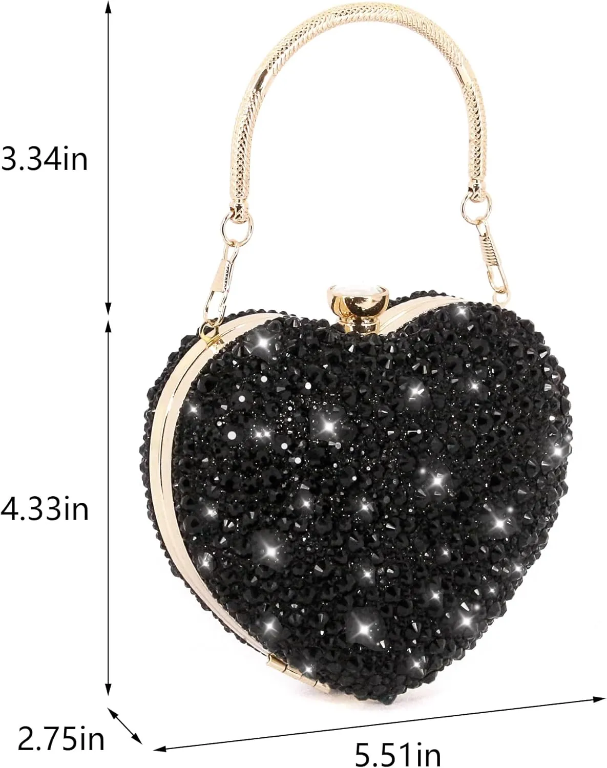 Womens Elegant Heart Type Evening Bag Shiny Rhinestone Clutch Purse Party Wedding Prom Handbag Chain Shoulder Bag