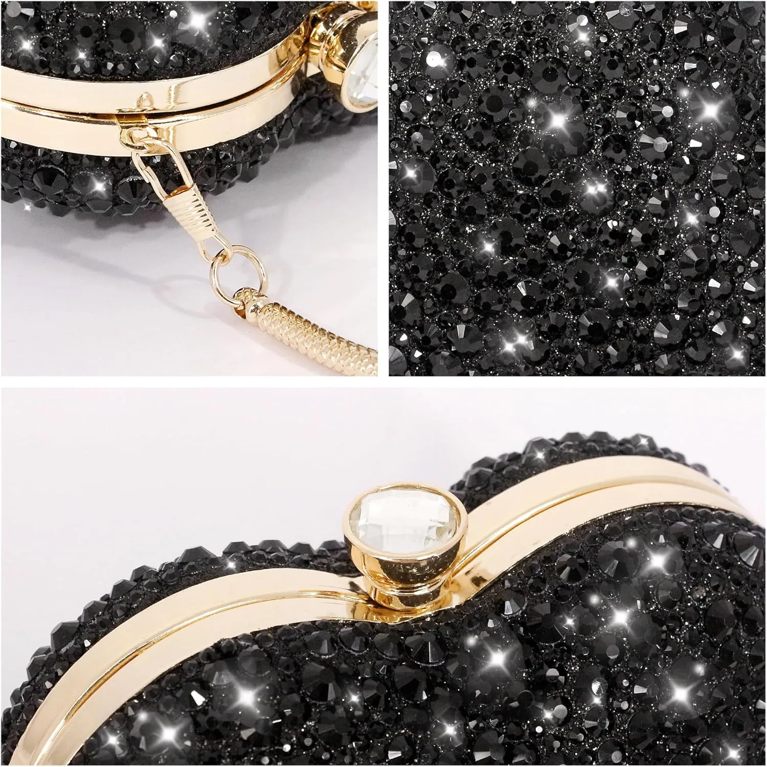 Womens Elegant Heart Type Evening Bag Shiny Rhinestone Clutch Purse Party Wedding Prom Handbag Chain Shoulder Bag