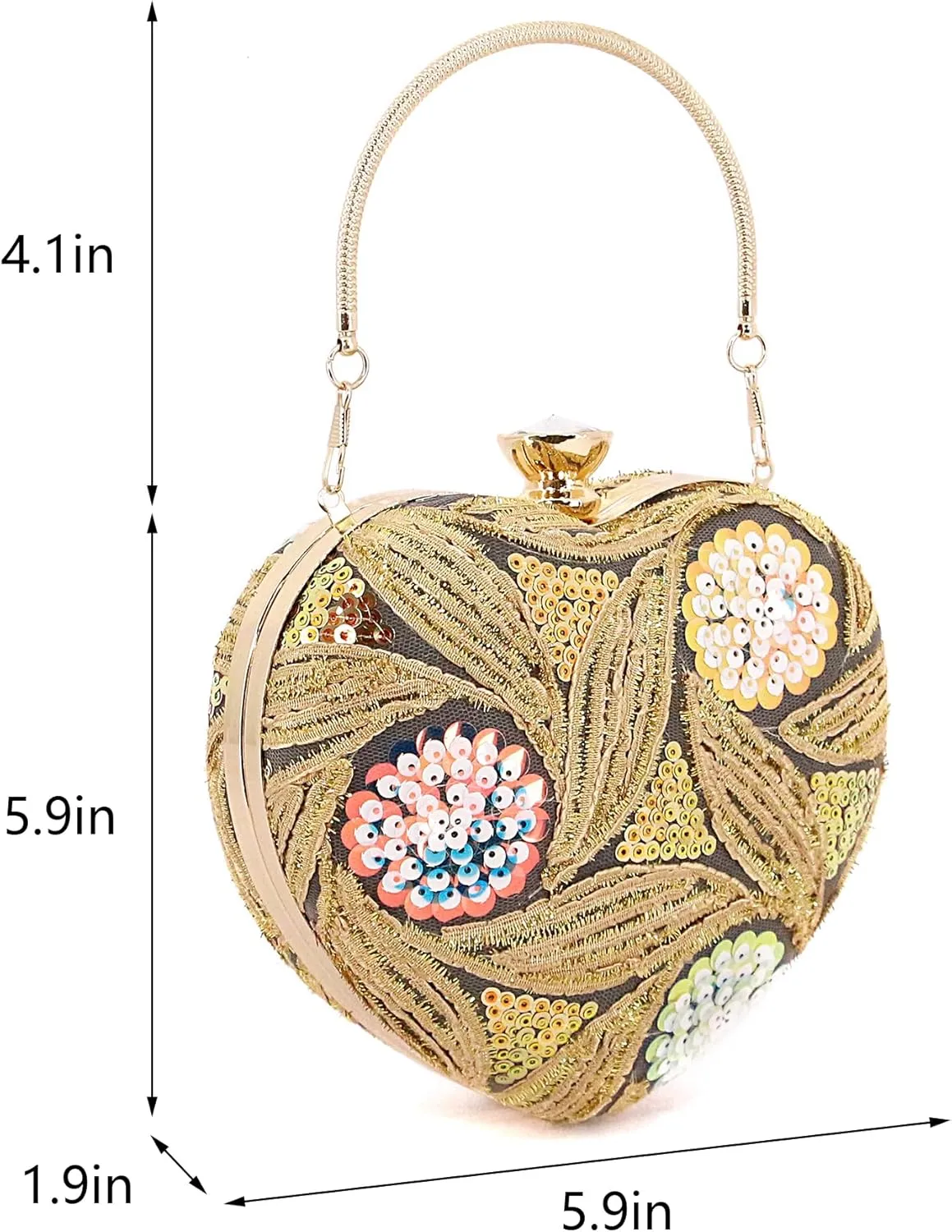 Womens Elegant Heart Type Evening Bag Shiny Rhinestone Clutch Purse Party Wedding Prom Handbag Chain Shoulder Bag