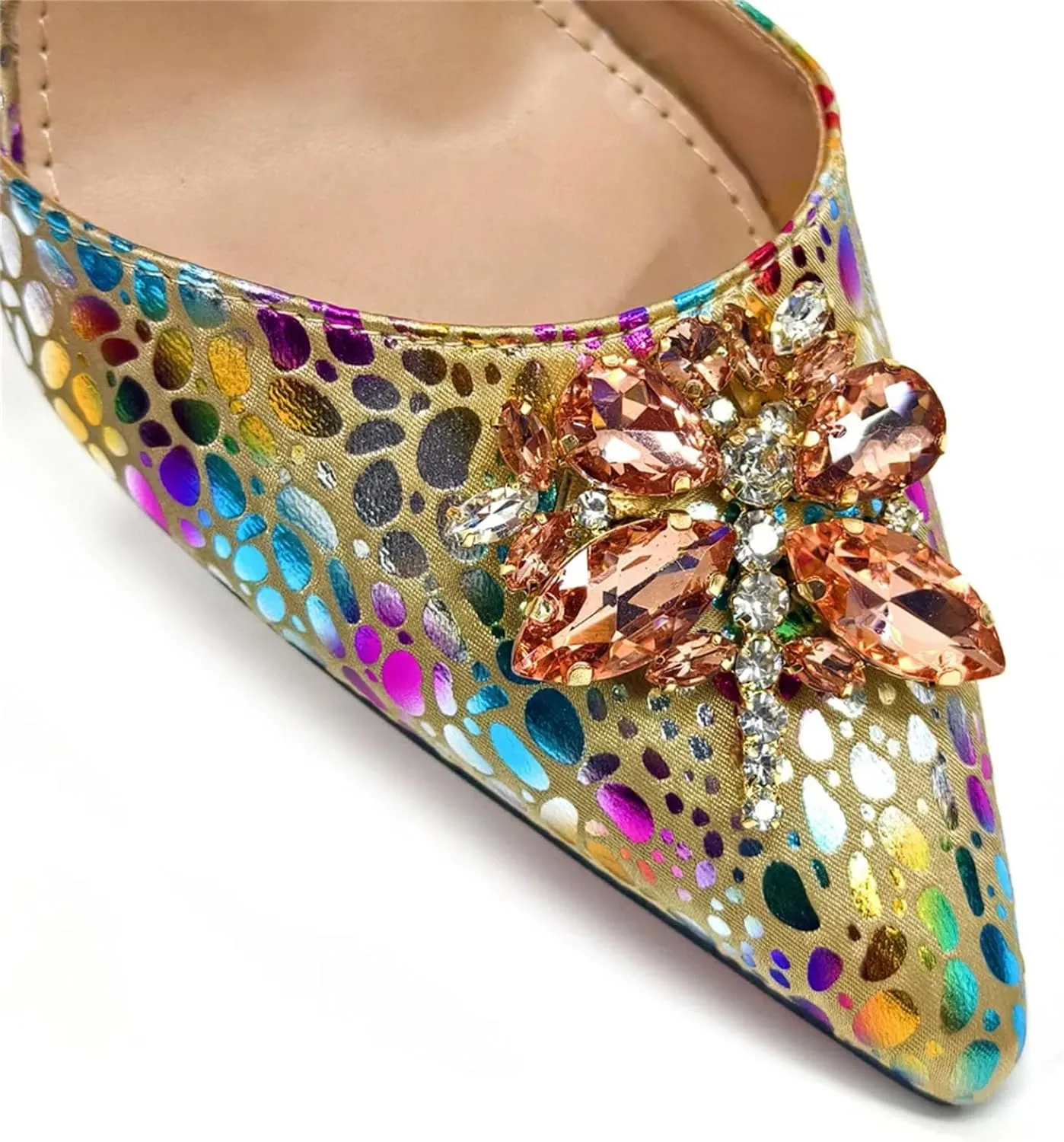 Womens Elegant Rhinestone Pattern Evening Shoes and Matching Shoulder Bag Set Luxury Heels for Bridal Party
