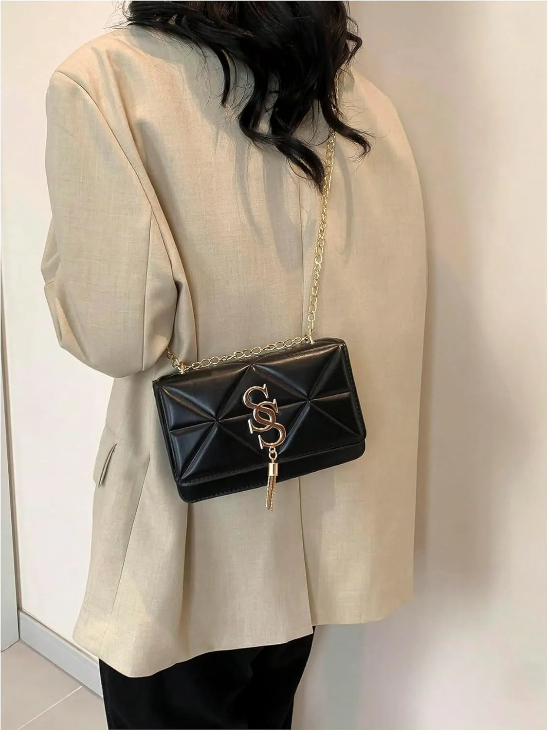 Women's Elegant Shoulder Bag Lightweight Handbag Squared Buckle Cross Body Bags Vintage Purses