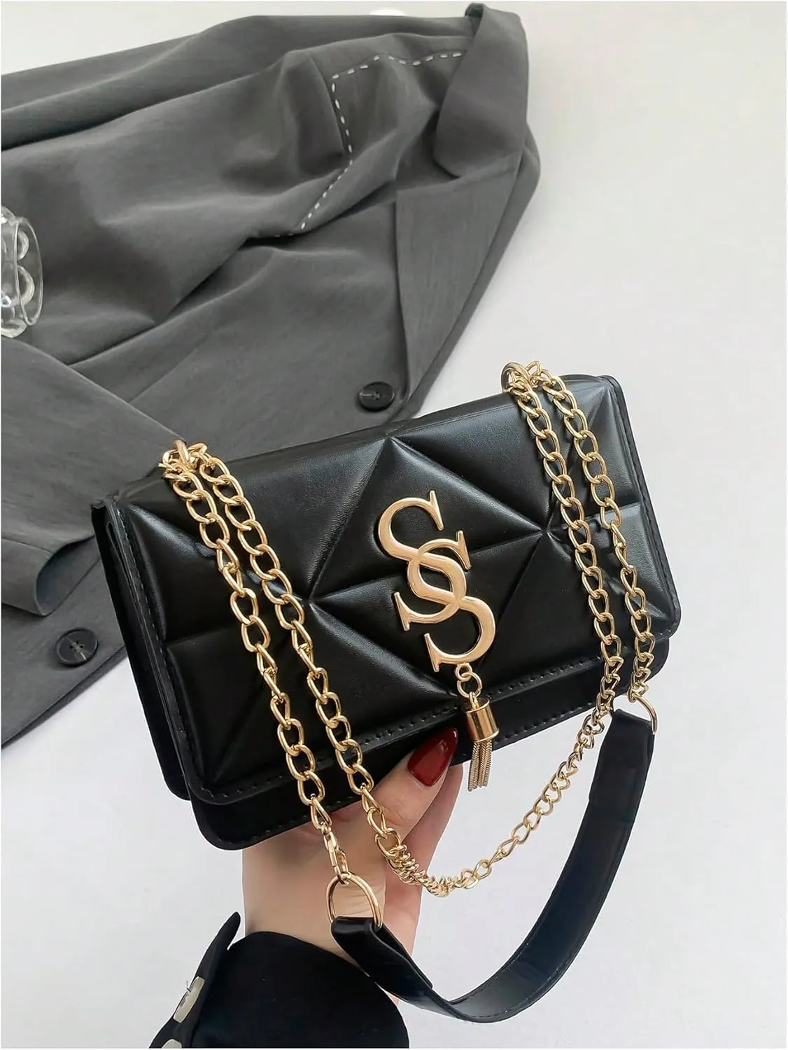 Women's Elegant Shoulder Bag Lightweight Handbag Squared Buckle Cross Body Bags Vintage Purses