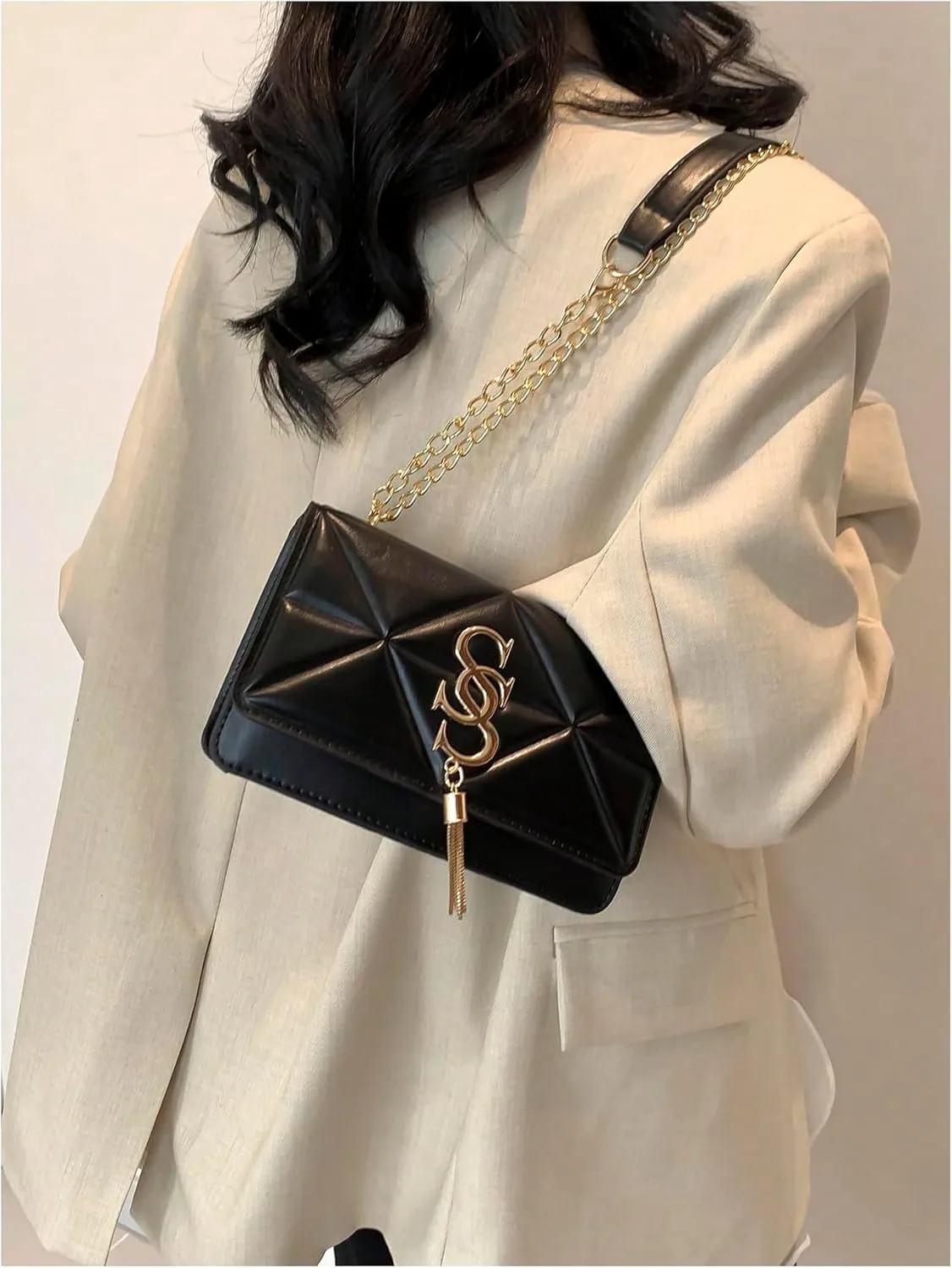 Women's Elegant Shoulder Bag Lightweight Handbag Squared Buckle Cross Body Bags Vintage Purses