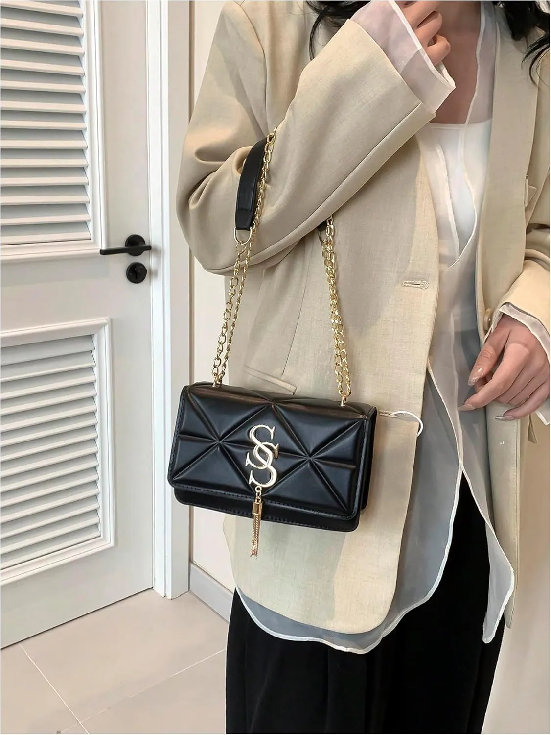 Women's Elegant Shoulder Bag Lightweight Handbag Squared Buckle Cross Body Bags Vintage Purses