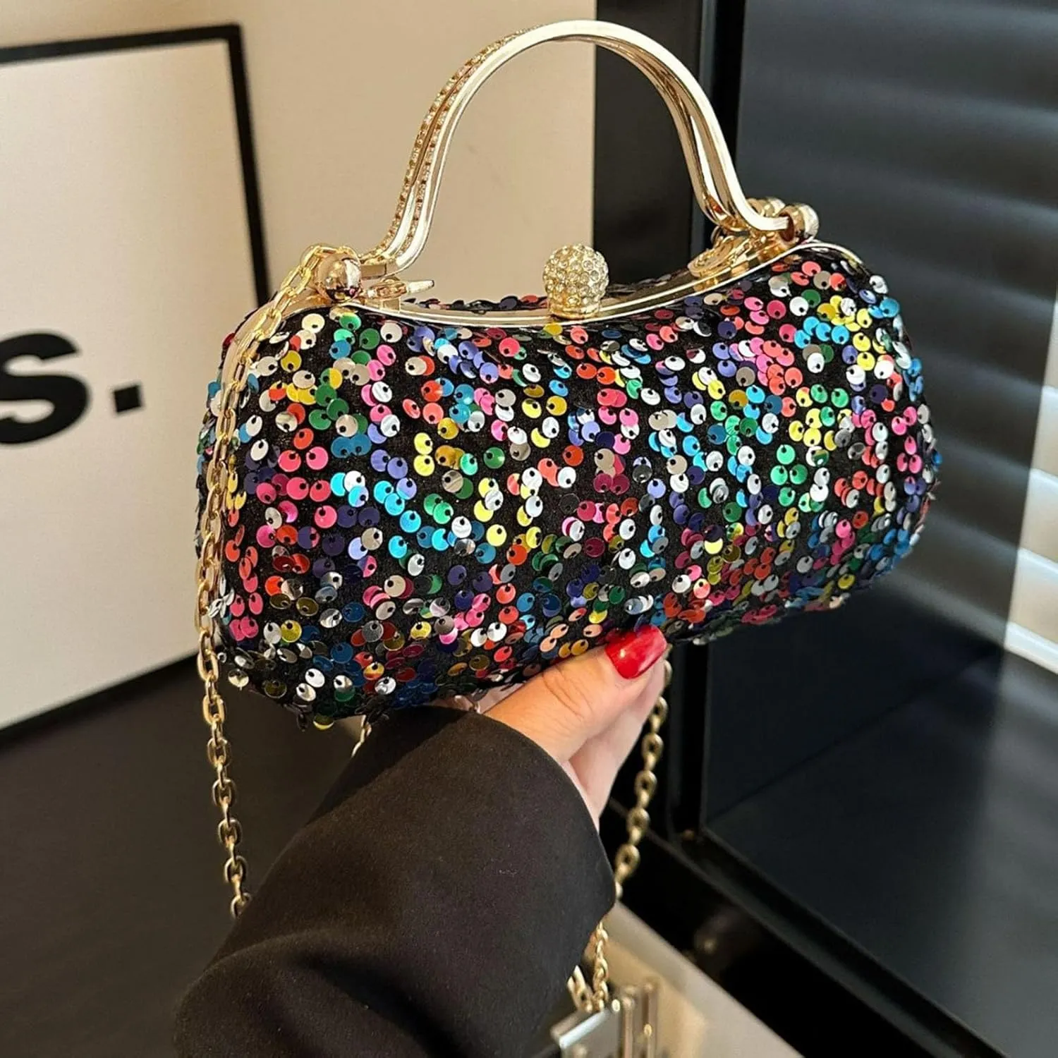 Women's Evening Handbag, Elegant Sequin Evening Bag, Top-handle Clutch, Sparkly Rhinestones Evening Crossbody Bag