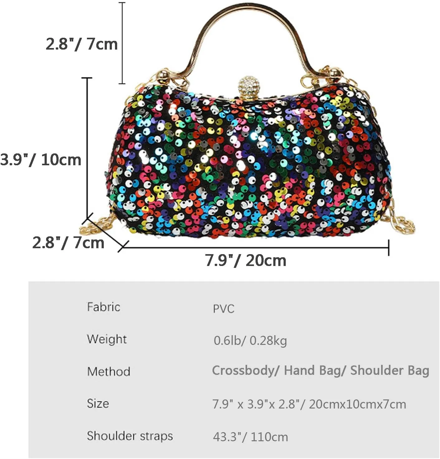 Women's Evening Handbag, Elegant Sequin Evening Bag, Top-handle Clutch, Sparkly Rhinestones Evening Crossbody Bag