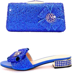 Womens Evening Shoes Bag Set Rhinestone Luxury Clutch Flat Heel Crystal Plus Size Slippers 34-44 Dinner Bag