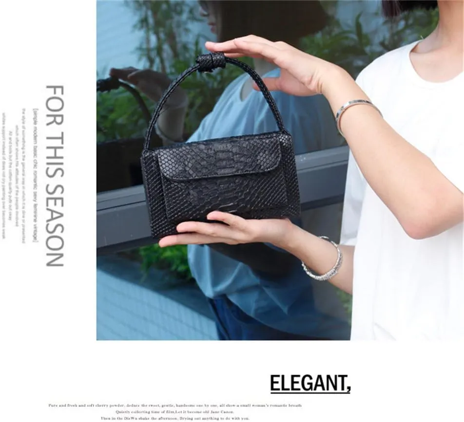 Womens Genuine Leather Snakeskin Crossbody Purse Tote Handbag Clutch Wallet with Chain