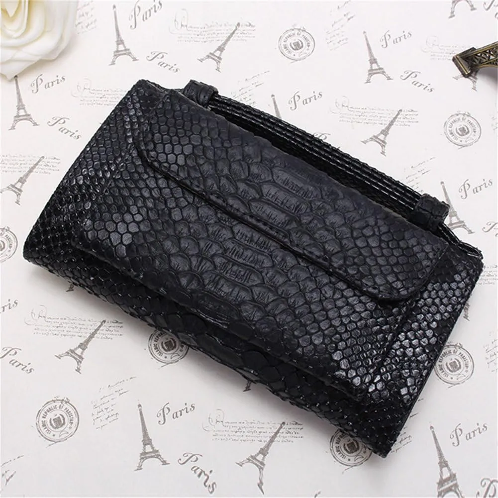Womens Genuine Leather Snakeskin Crossbody Purse Tote Handbag Clutch Wallet with Chain