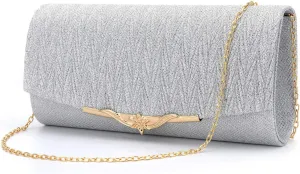 Women's Glitter Envelope Evening Bags Elegant Evening Clutch Shiny Handbag with Floral Buckle for Wedding Party Prom