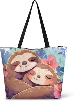 Women's Handbag Large Tote Bag Zipper Closure, Couple Animals Print Eco Friendly Shopping Paper Tote Storage Bag