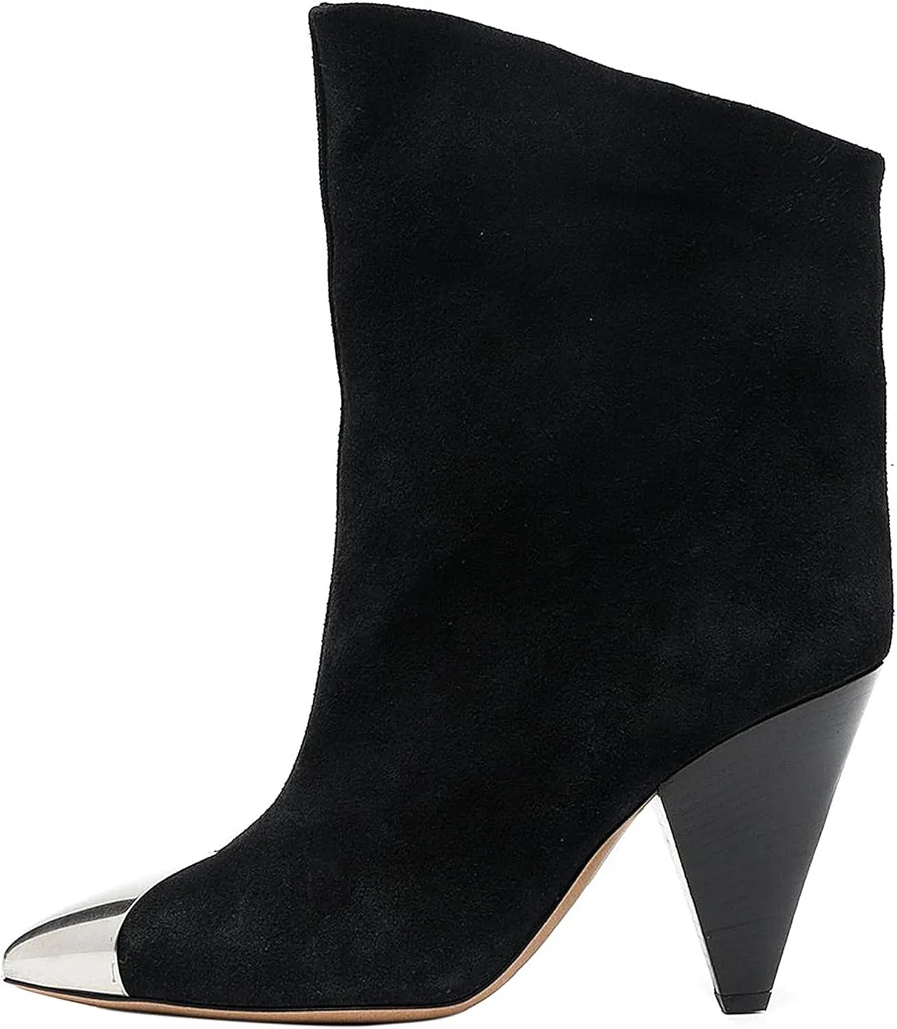 Womens High Conical Heel Short Boots Fall Pointed Toe Ankle Leather Dress Booties Cowhide Warm Large Size Casual Fashion Party Elastic Relaxed Slouchy