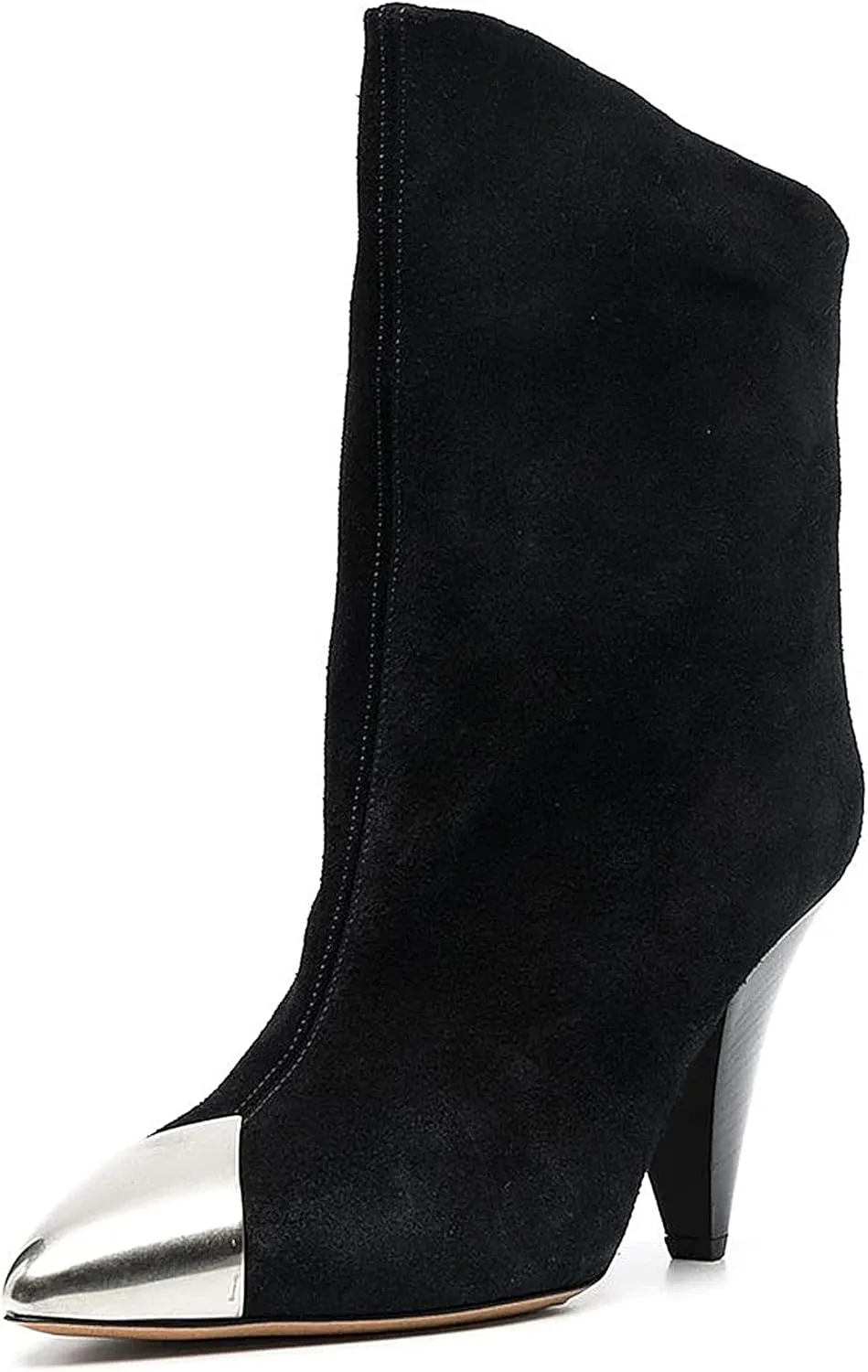 Womens High Conical Heel Short Boots Fall Pointed Toe Ankle Leather Dress Booties Cowhide Warm Large Size Casual Fashion Party Elastic Relaxed Slouchy
